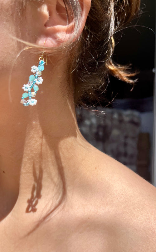 Honeyvine Blue Daisy Bloom Drop Earrings