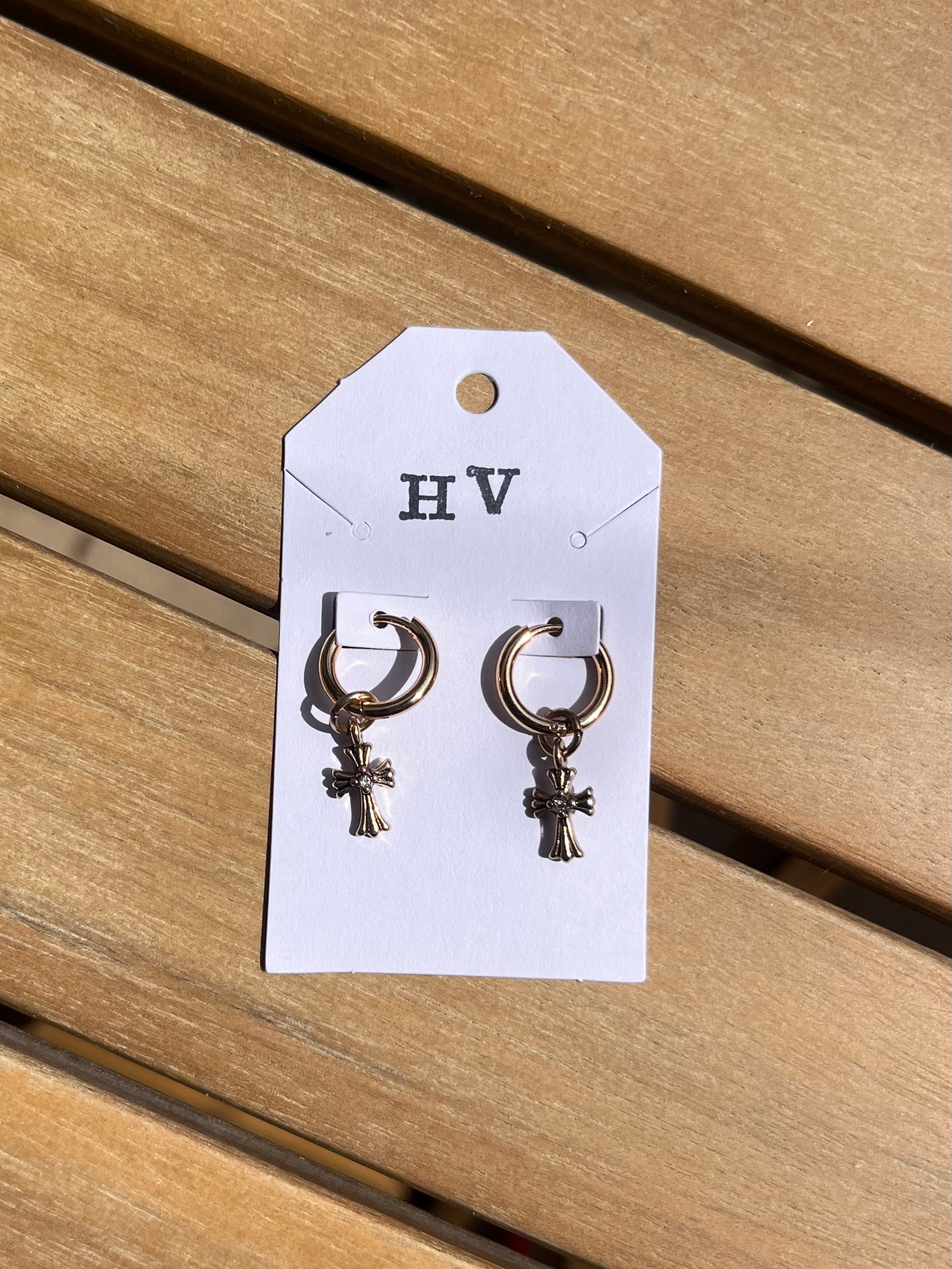 Honeyvine Golden Cross Earrings
